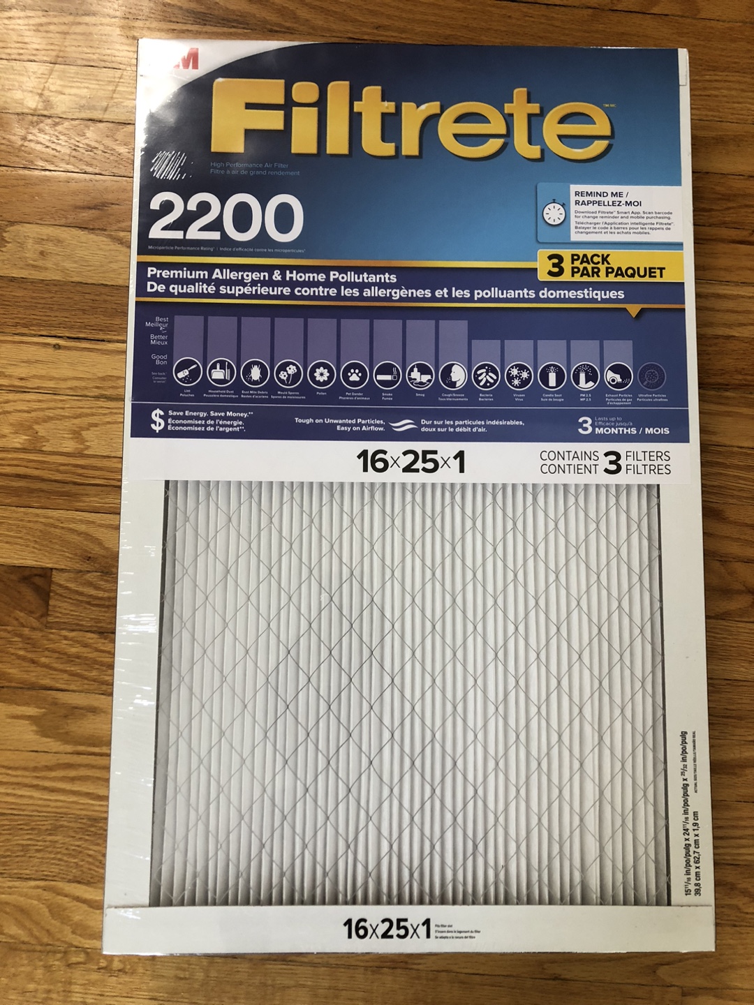 Filtrete 2200 16x25x1 3M Air Filters (3-Pack, Sealed)