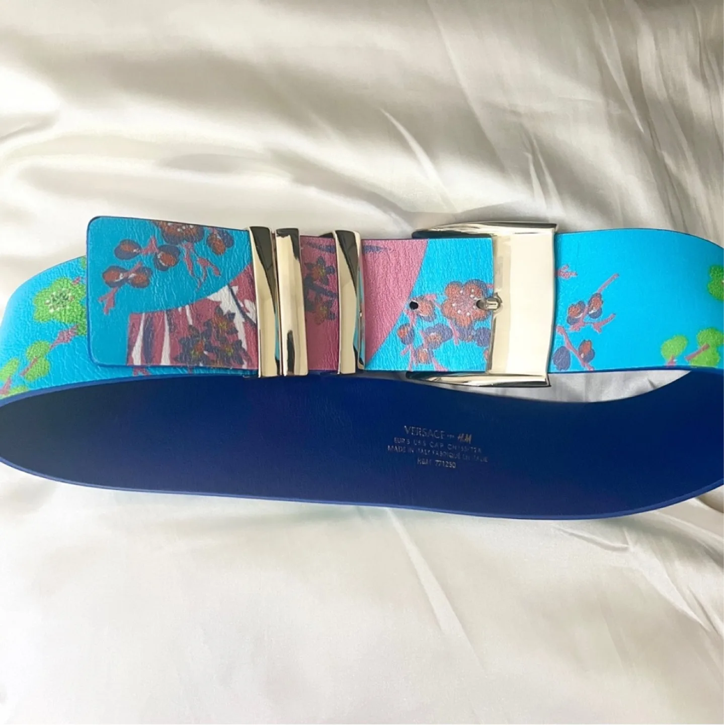 VERSACE Wide Multicolour Floral Flower Leather Belt thumbnail