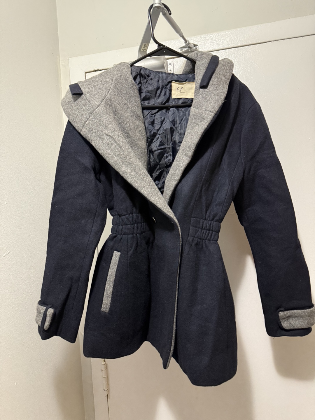 Hooded Short Coat - Navy & Grey