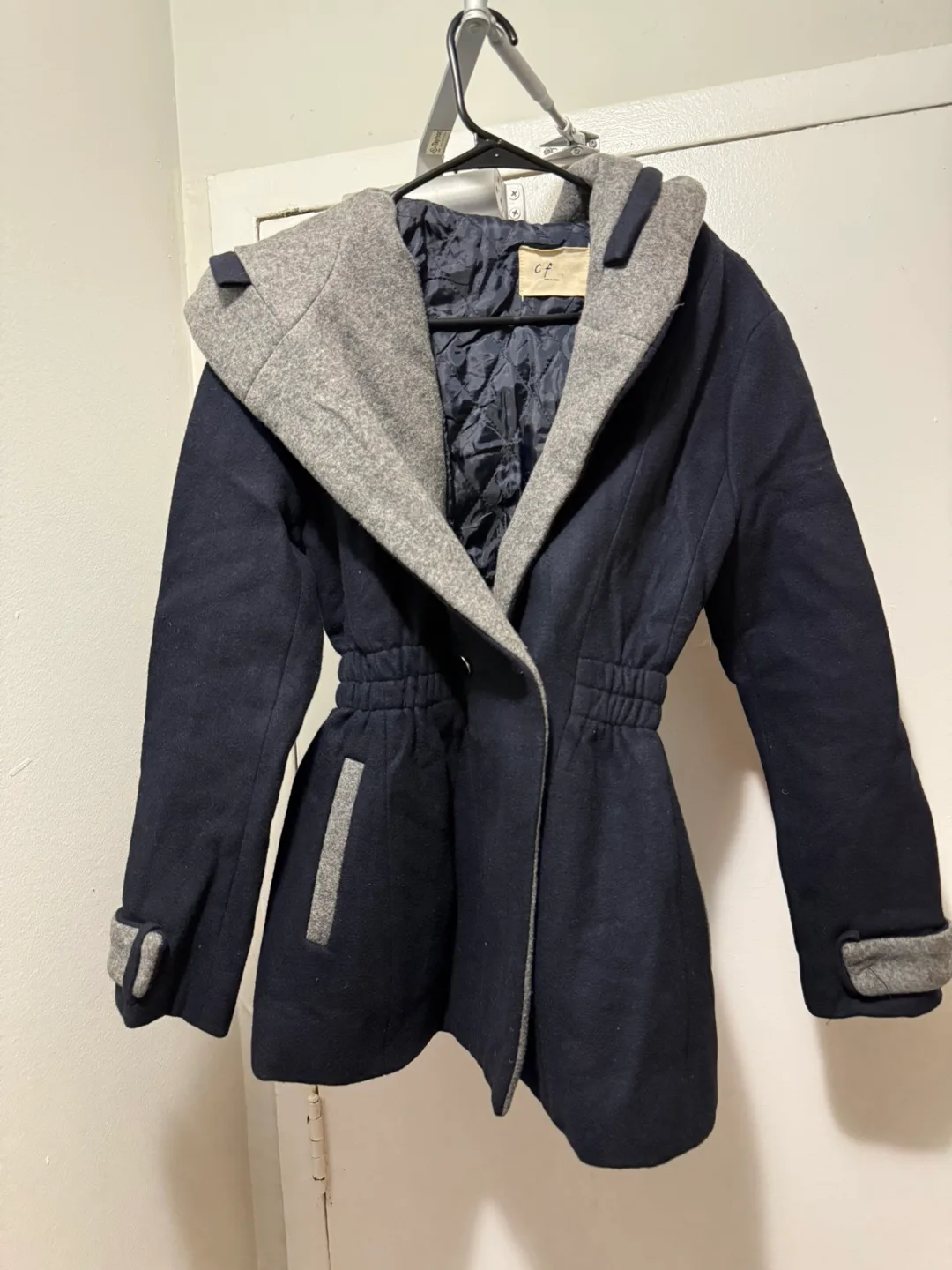 Hooded Short Coat - Navy & Grey thumbnail