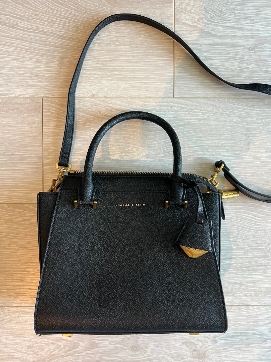 New Charles & Keith Harper double handle trapeze black handbag thumbnail