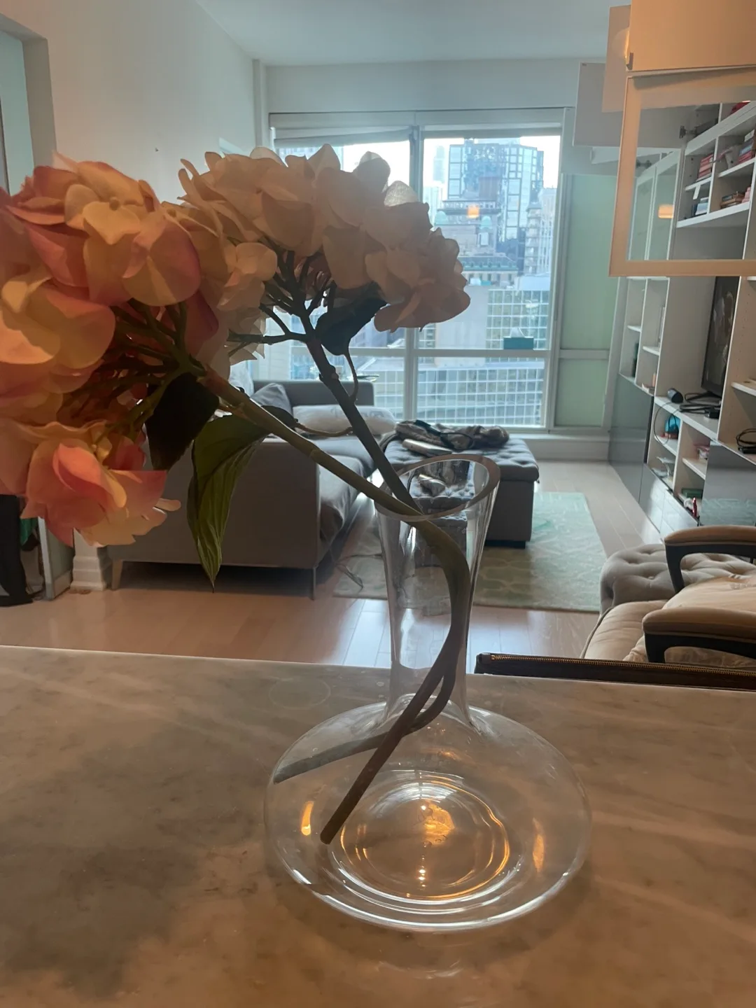 Clear Glass Decanter with Artificial Flowers thumbnail