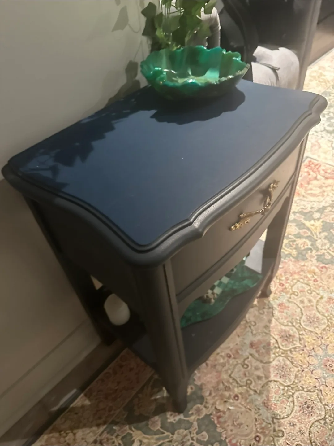 Vintage Navy Blue Nightstand side table with Drawer image indicator(2)