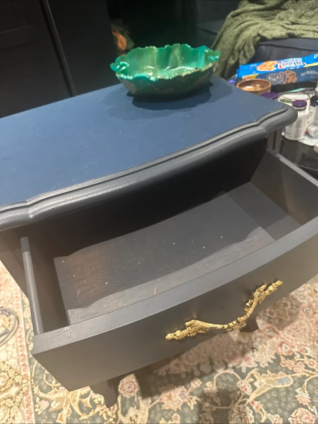 Vintage Navy Blue Nightstand side table with Drawer image indicator(4)