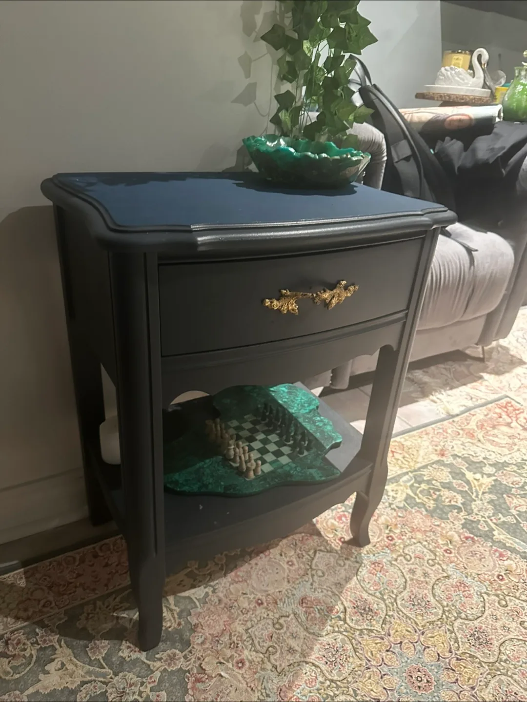 Vintage Navy Blue Nightstand side table with Drawer thumbnail