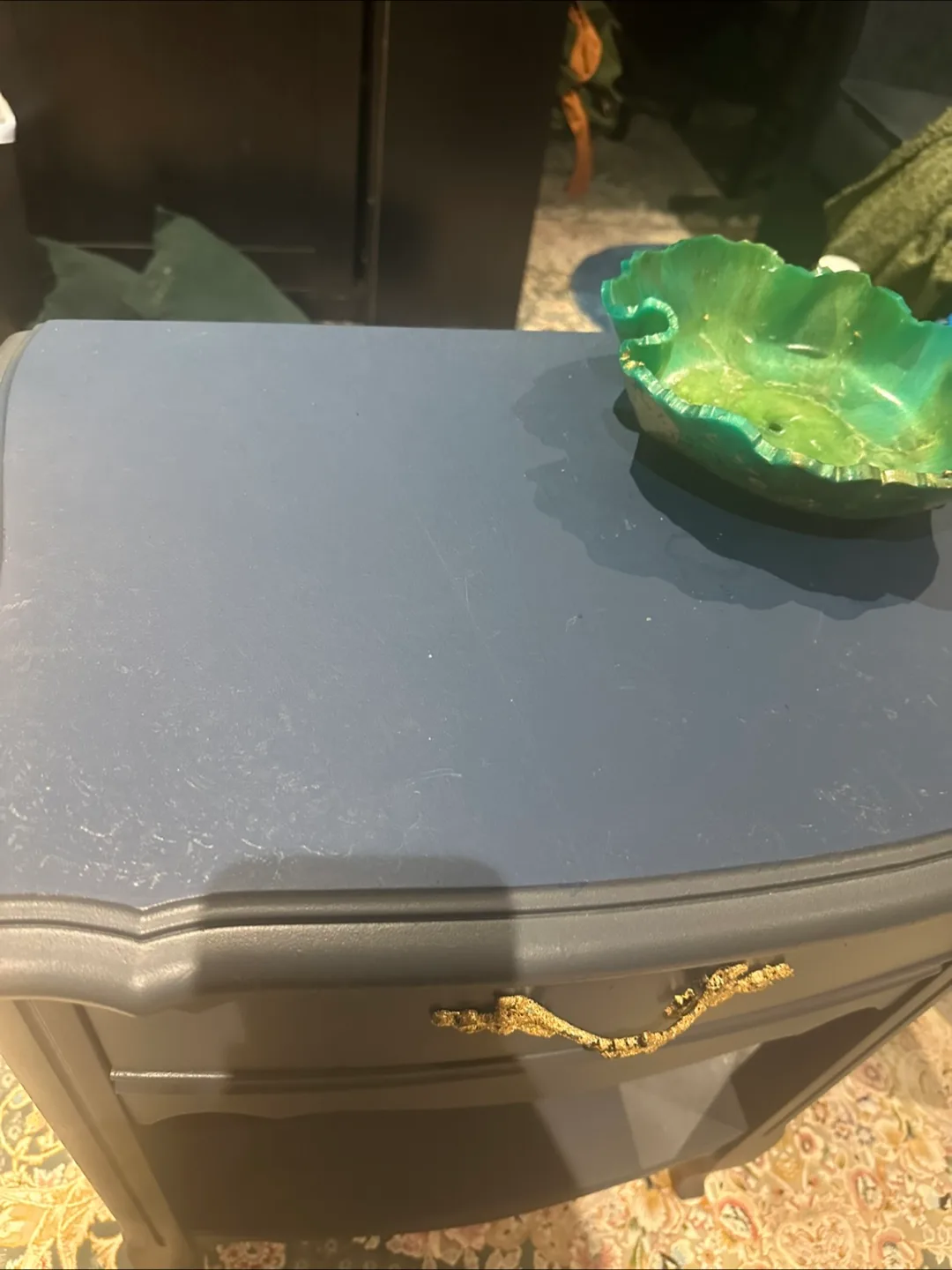 Vintage Navy Blue Nightstand side table with Drawer image indicator(6)