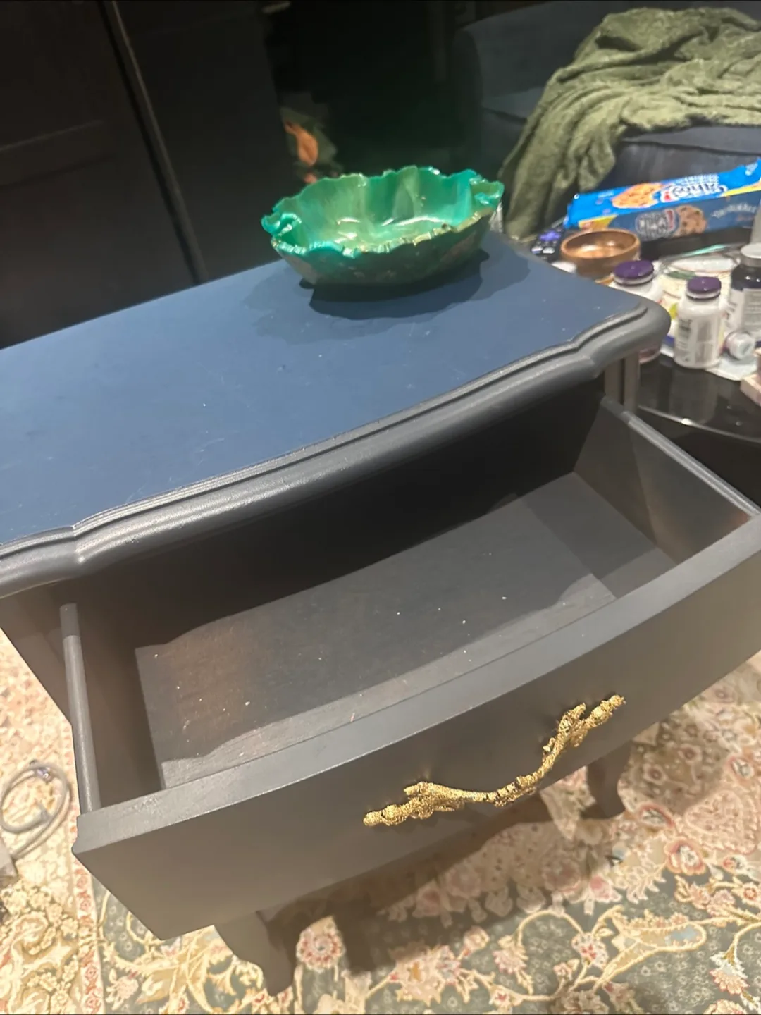 Vintage Navy Blue Nightstand side table with Drawer image indicator(5)