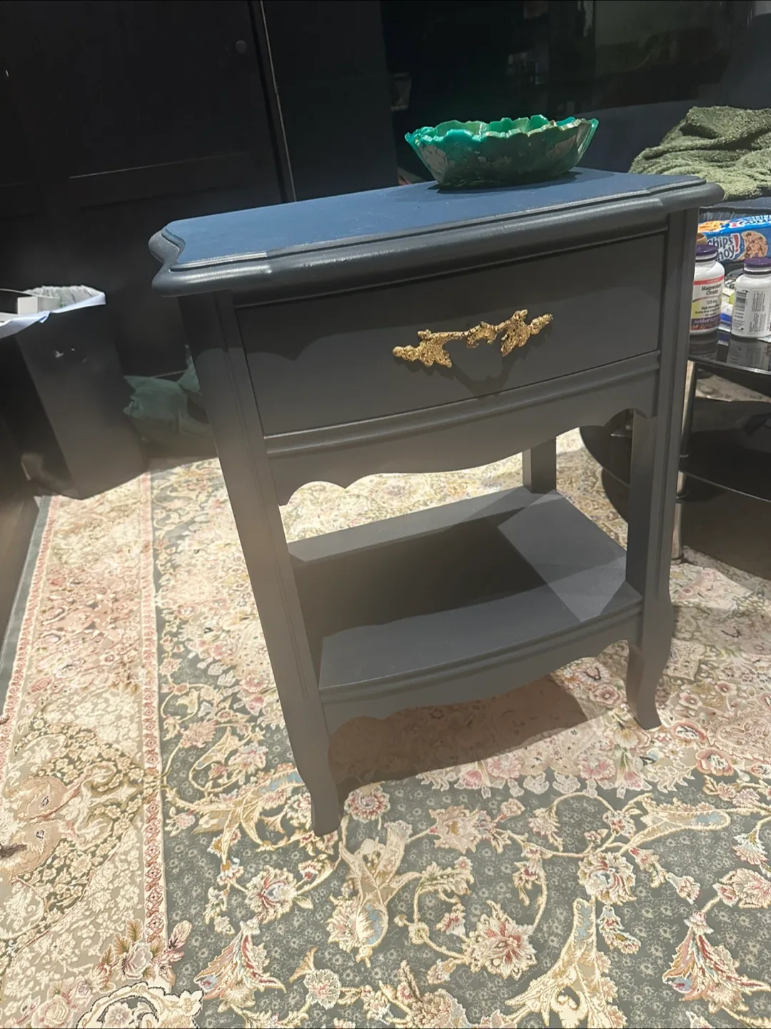 Vintage Navy Blue Nightstand side table with Drawer image indicator(3)