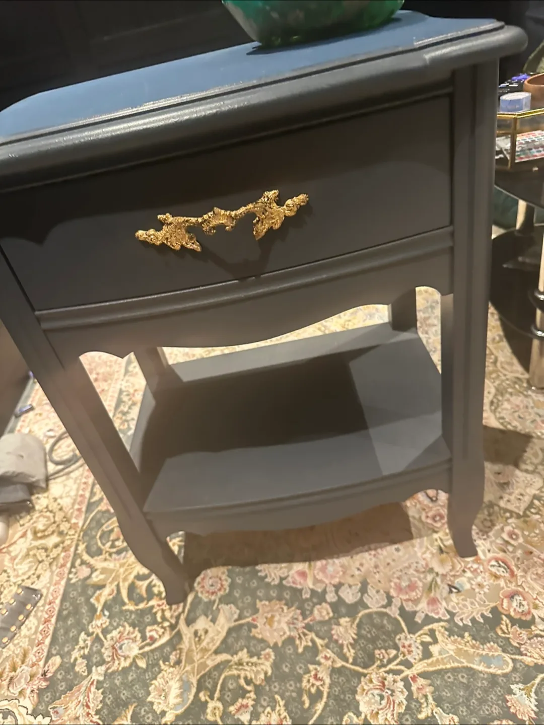 Vintage Navy Blue Nightstand side table with Drawer image indicator(10)