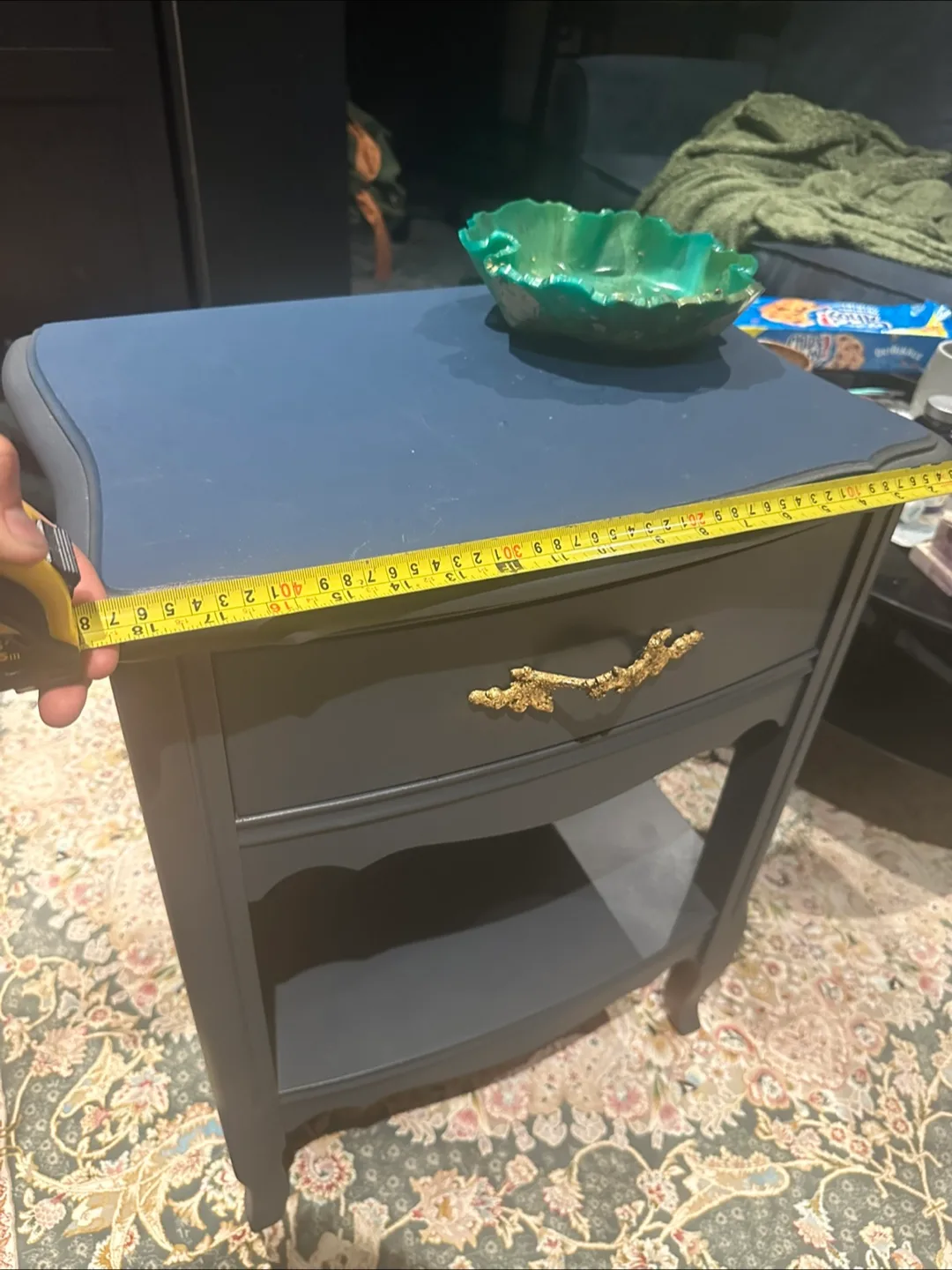 Vintage Navy Blue Nightstand side table with Drawer image indicator(8)
