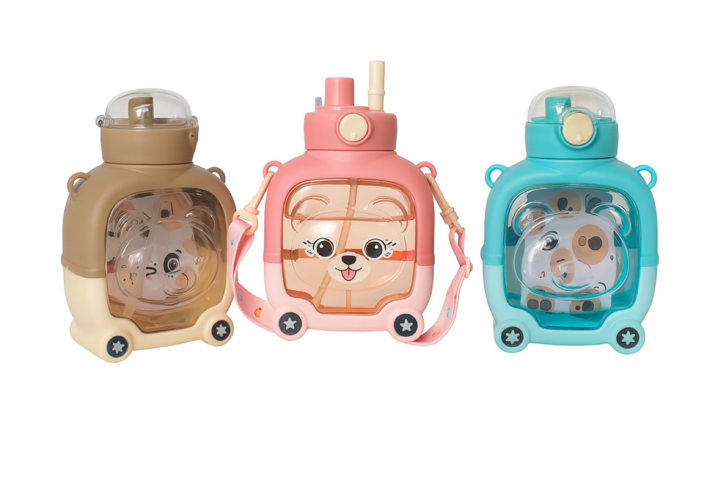 Cute Bear Water Bottle with Straw for kids