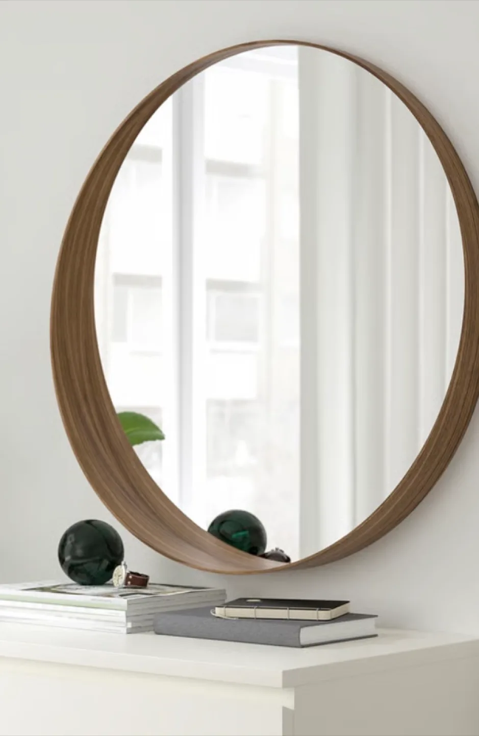 NEW Round Mirror, walnut colour, 80 cm (31 1/2 ") thumbnail