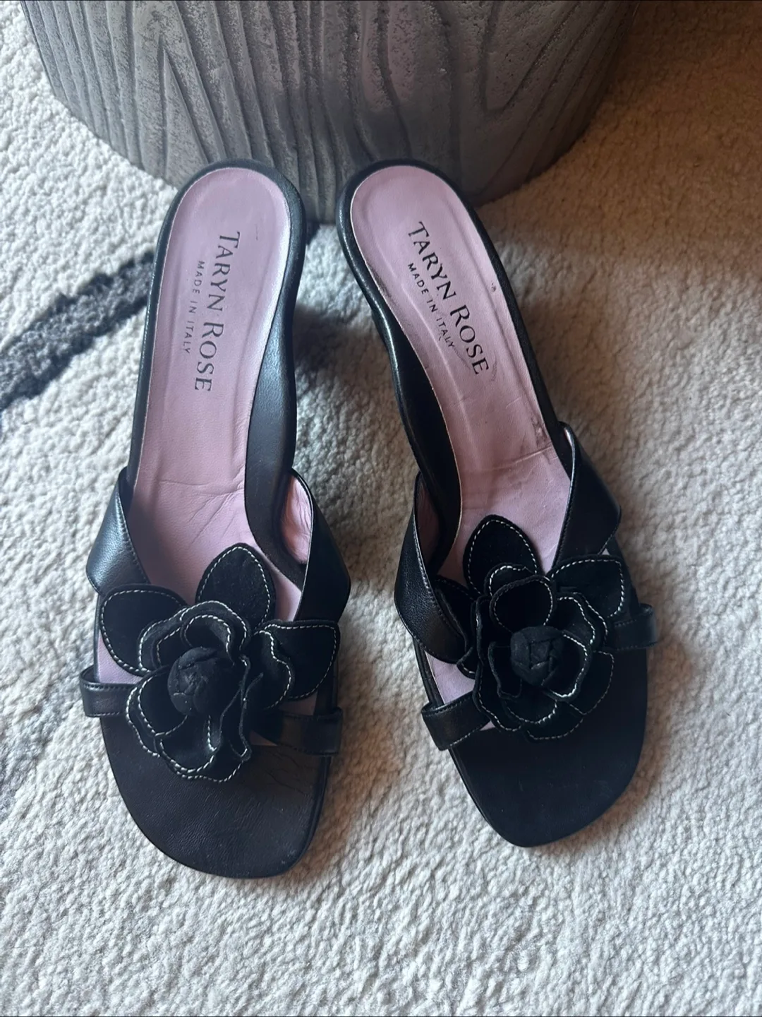 Taryn Rose black leather slides image indicator(7)