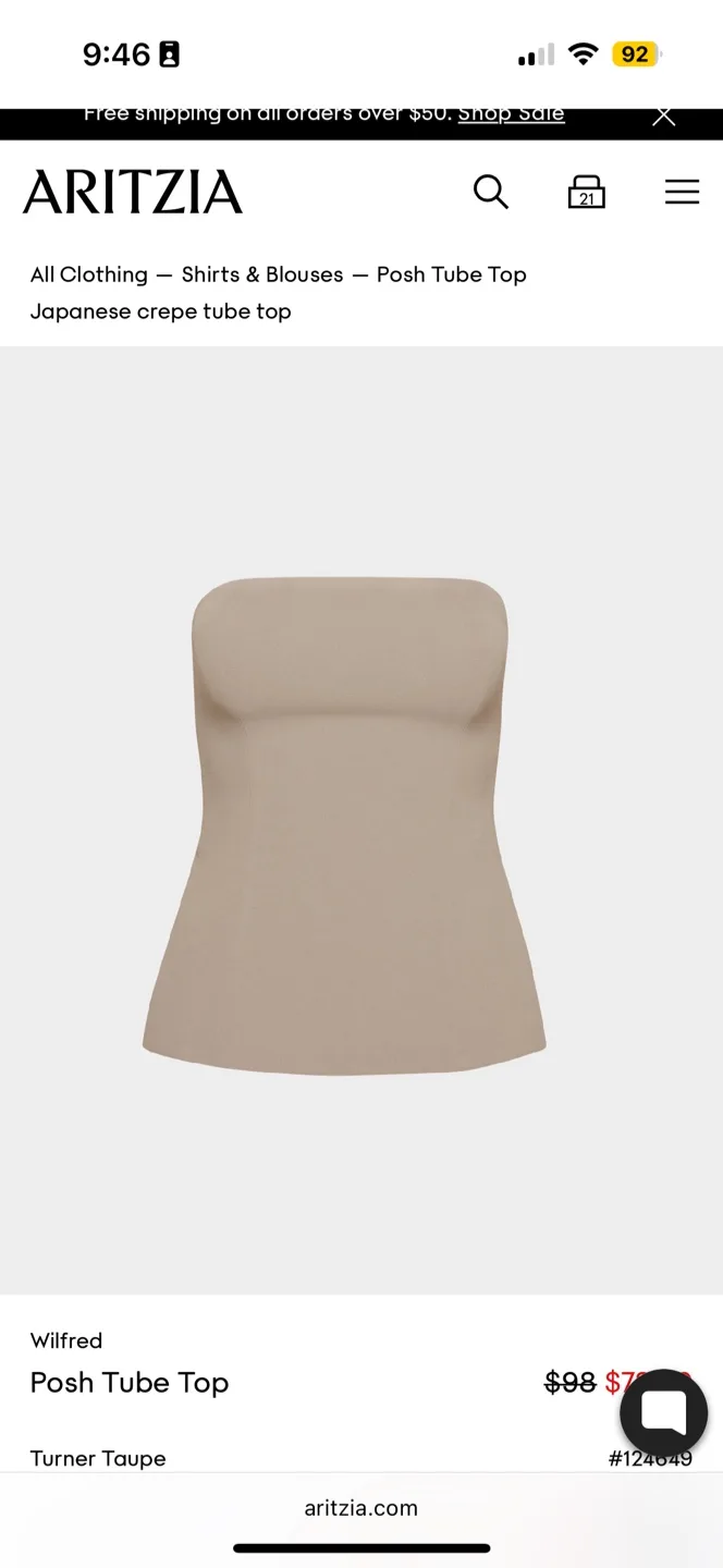 Aritzia Posh Tube Top Size 00 NWT thumbnail