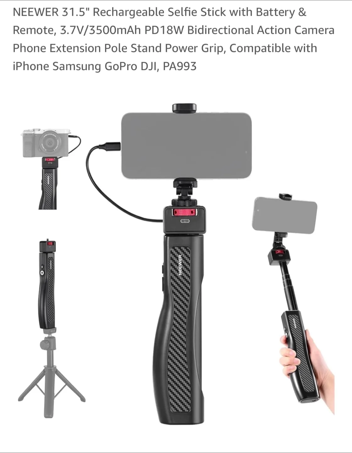 NEEWER 31.5" Rechargeable Selfie Stick thumbnail