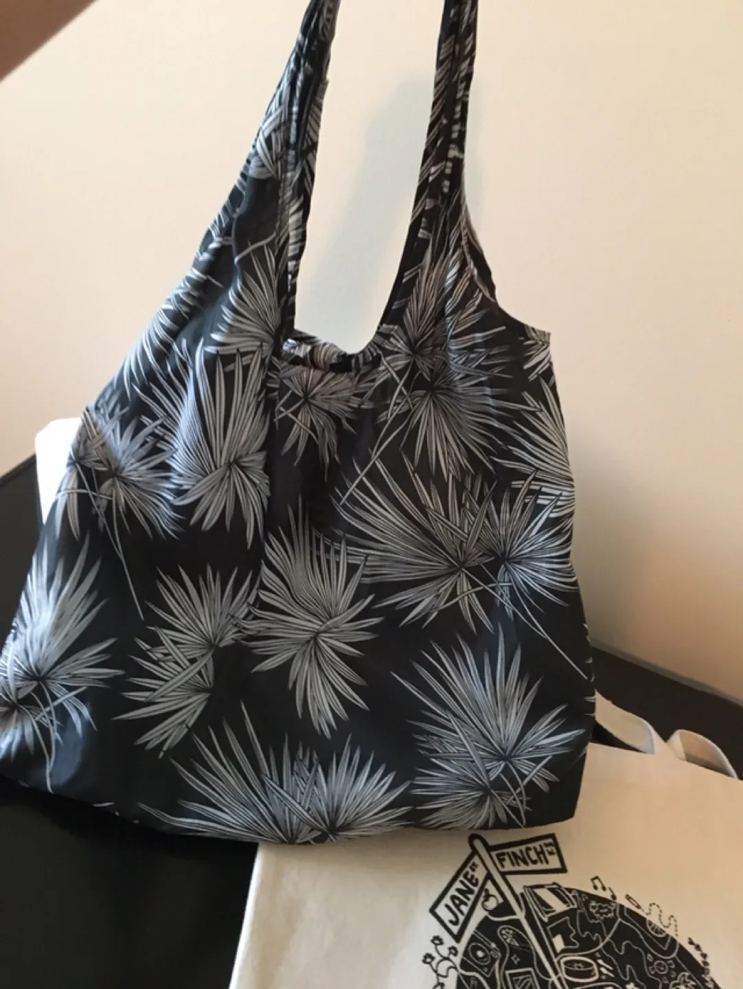 Black & White Floral Print Tote Bag thumbnail