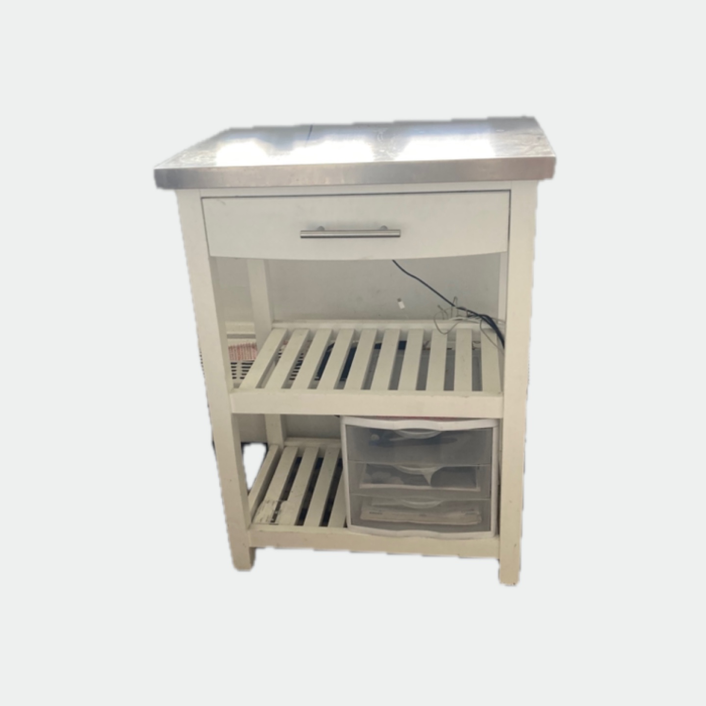 White Kitchen Cart with Stainless Steel Top