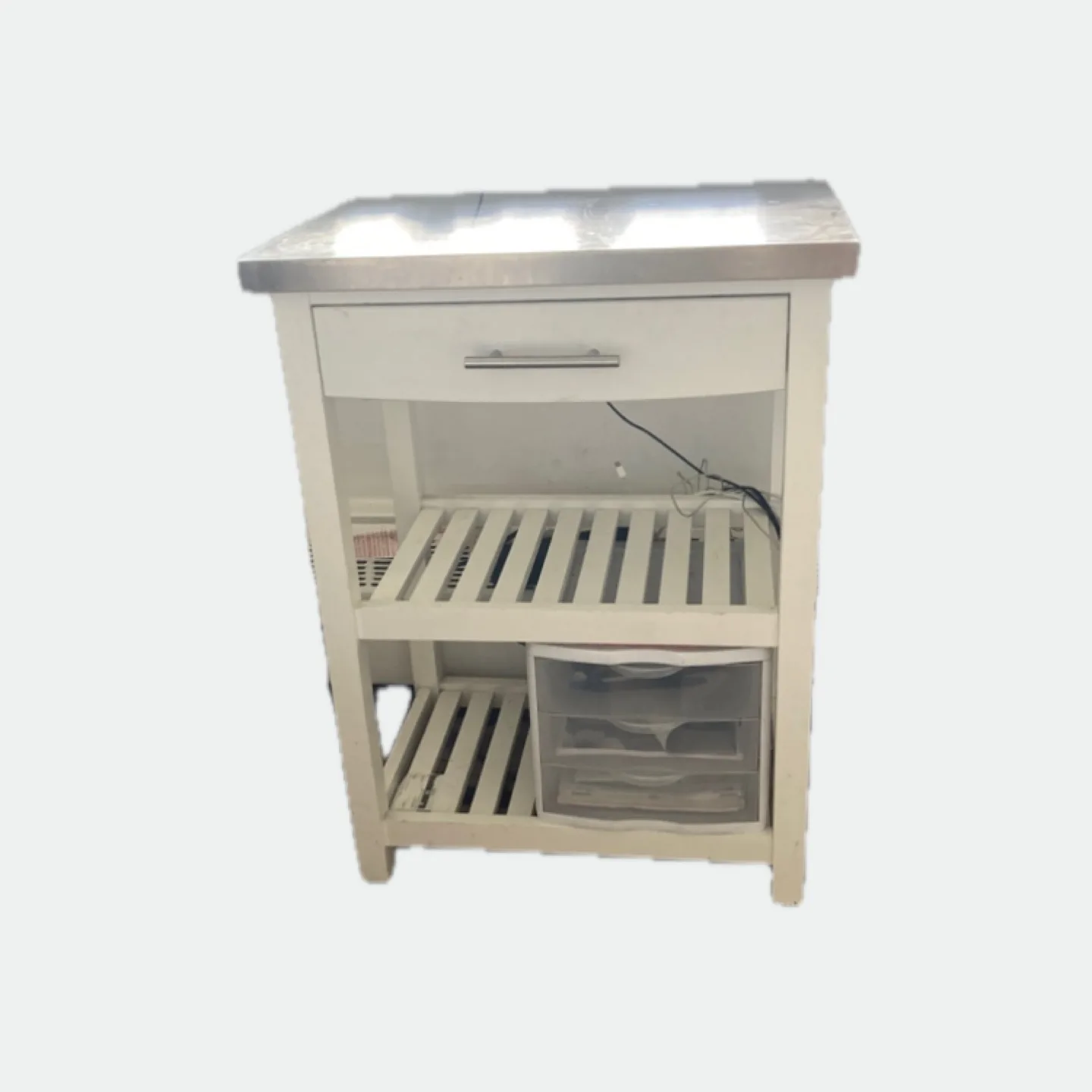 White Kitchen Cart with Stainless Steel Top thumbnail