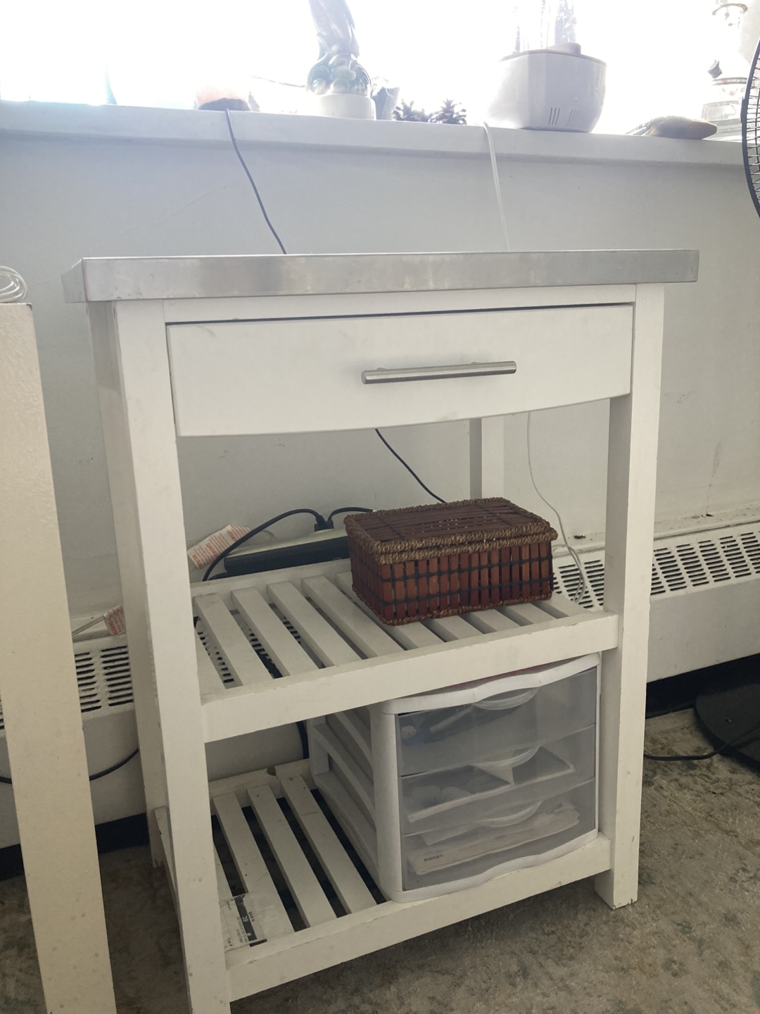 White Kitchen Cart with Stainless Steel Top - photo 2