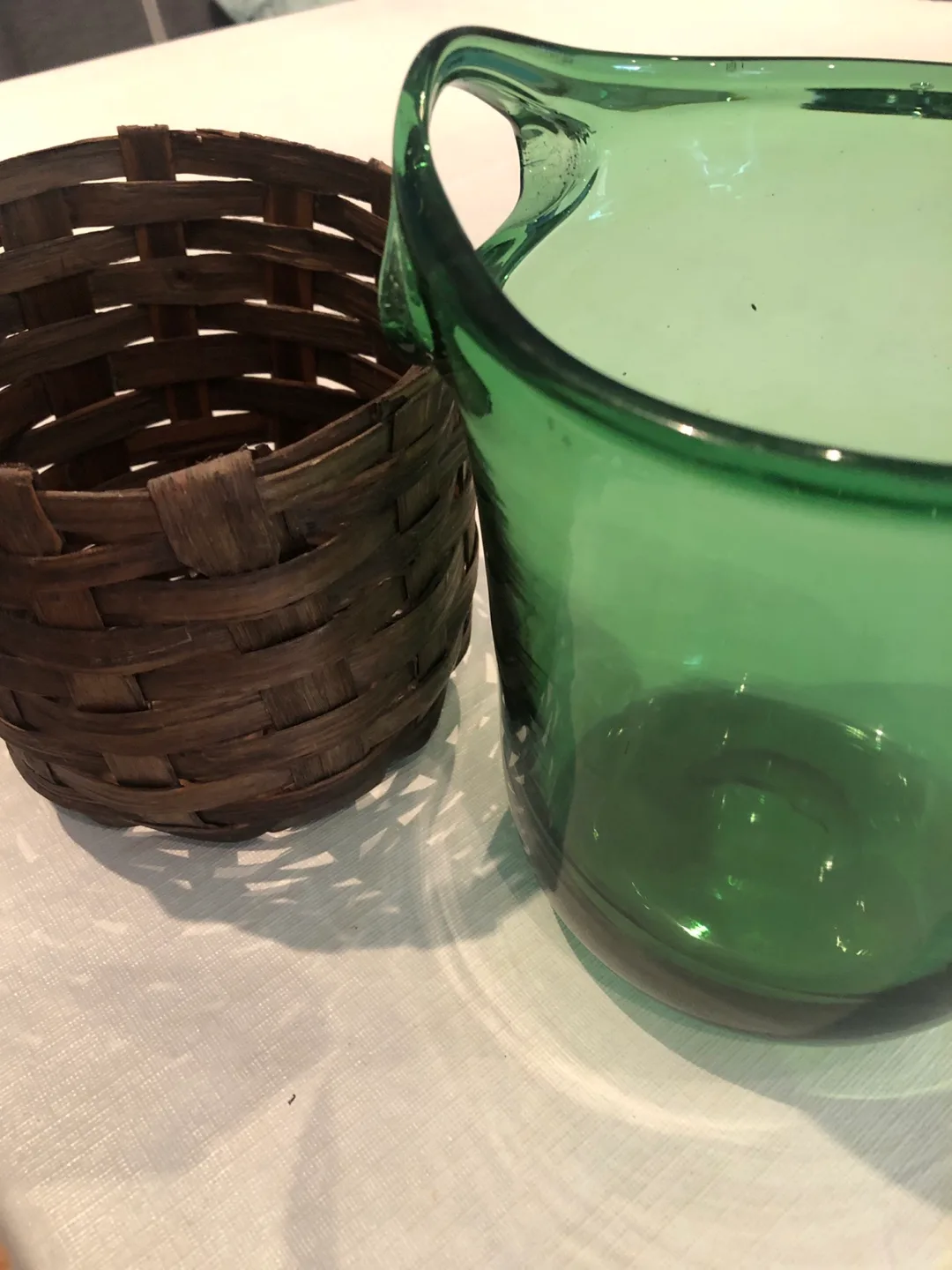 Green Glass bowl with Woven Basket image indicator(3)