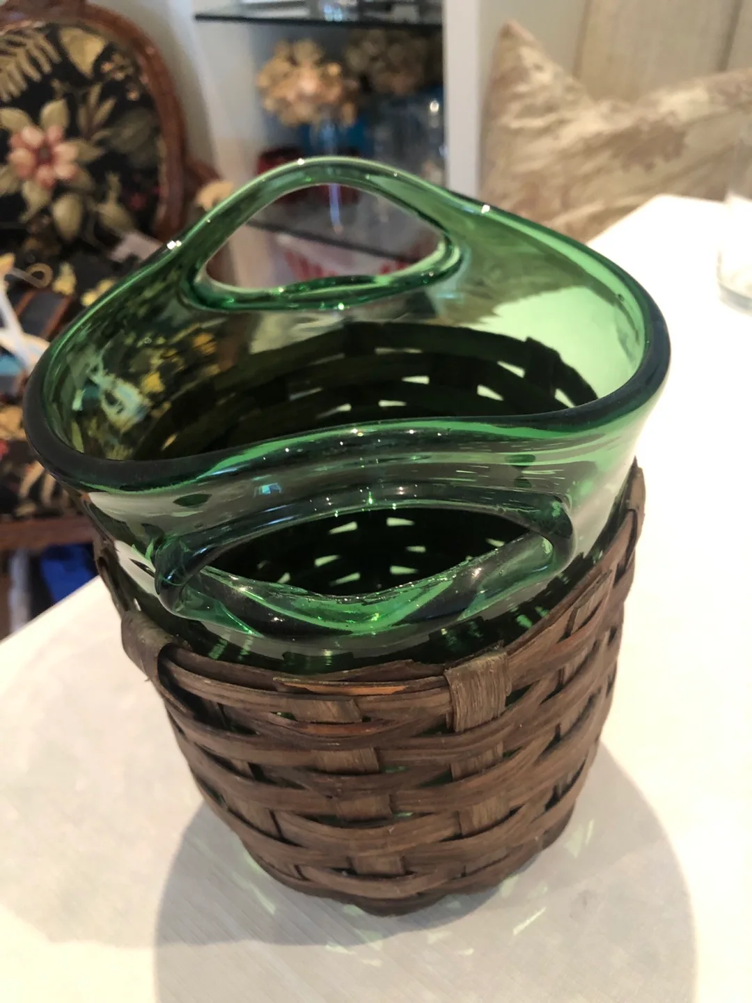 Green Glass bowl with Woven Basket image indicator(2)