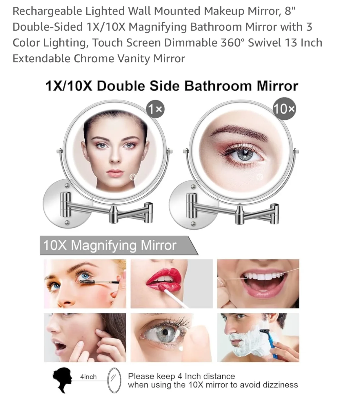 TOLOYE Rechargeable Lighted Wall Mounted Makeup Mirror image indicator(4)