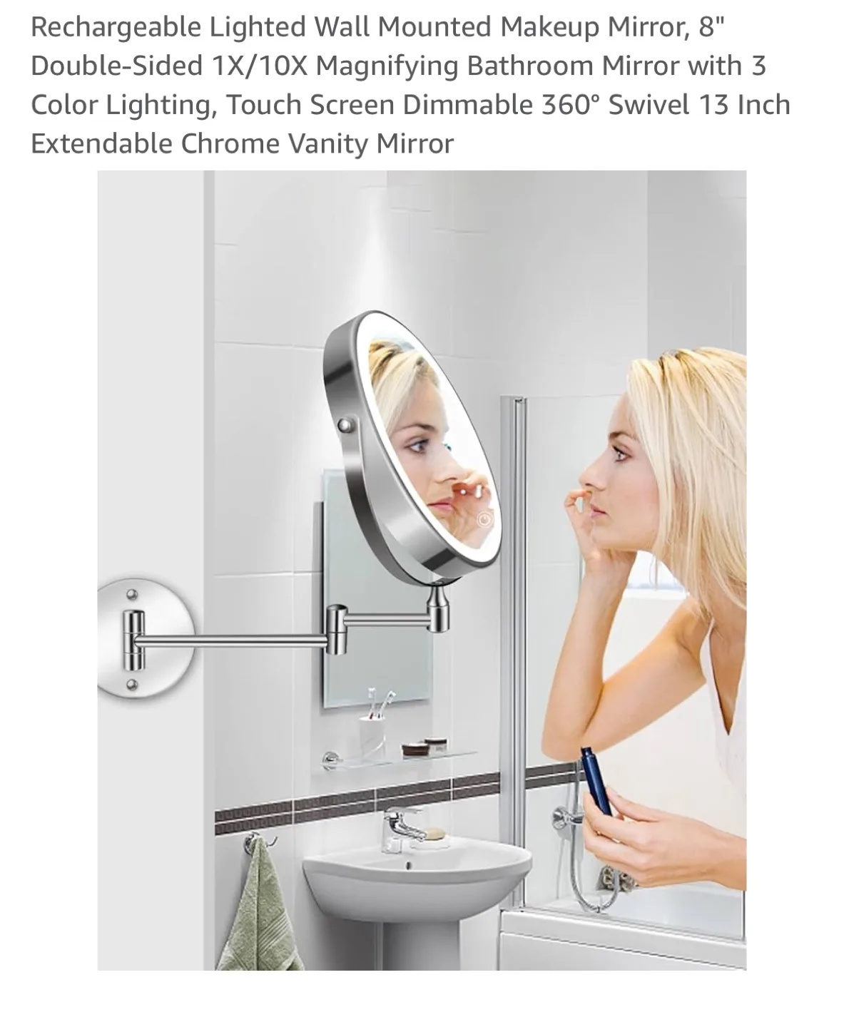 TOLOYE Rechargeable Lighted Wall Mounted Makeup Mirror image indicator(6)