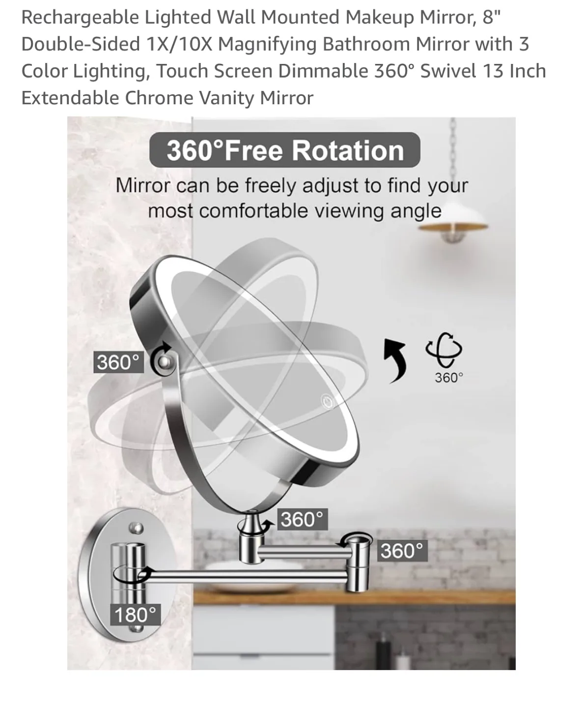 TOLOYE Rechargeable Lighted Wall Mounted Makeup Mirror image indicator(5)