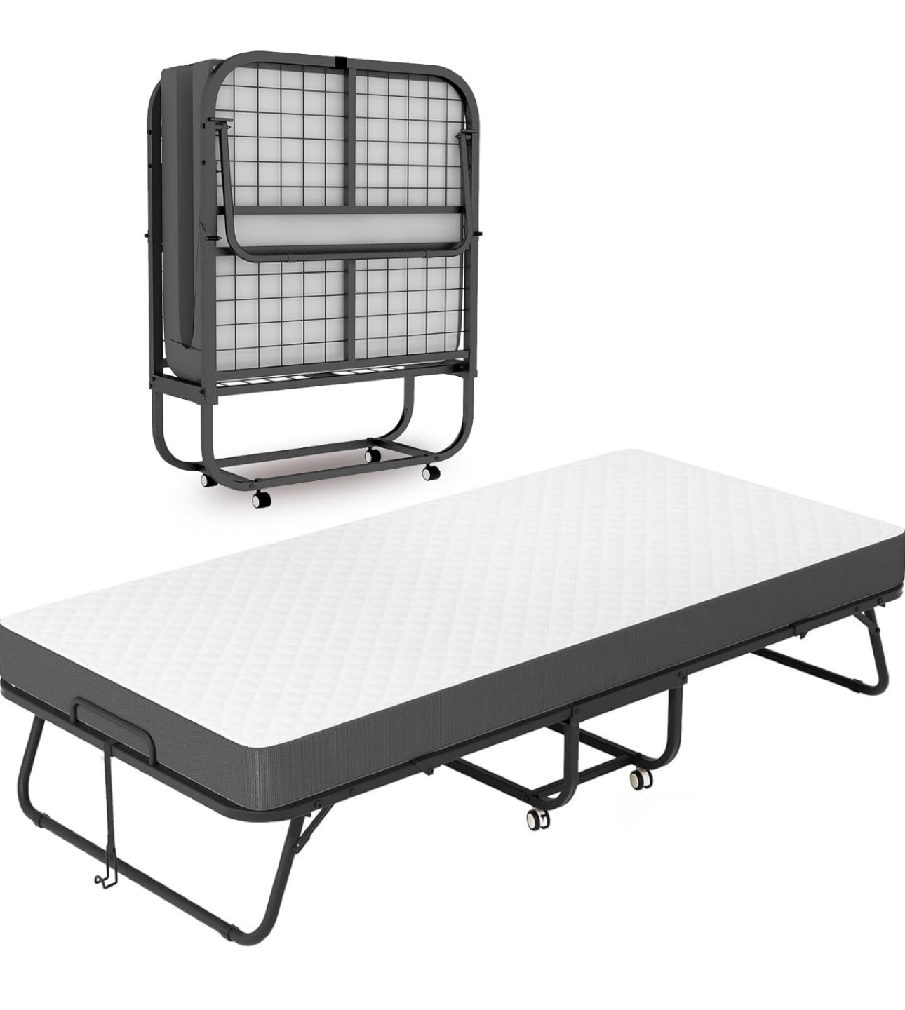 Folding Twin Bed with Mattress - Space Saving Guest Bed