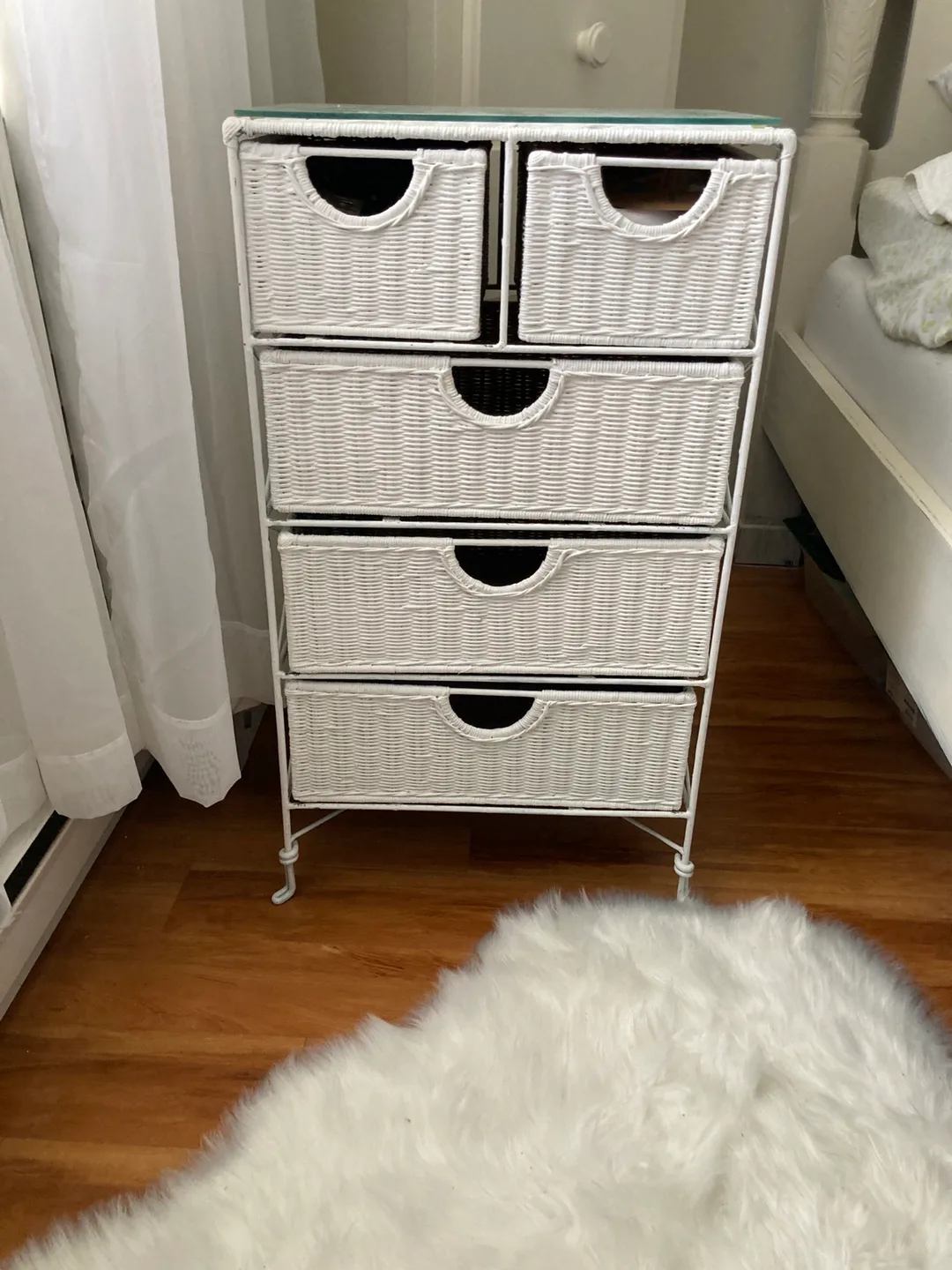 White Wicker Chest of Drawers with Glass Top thumbnail