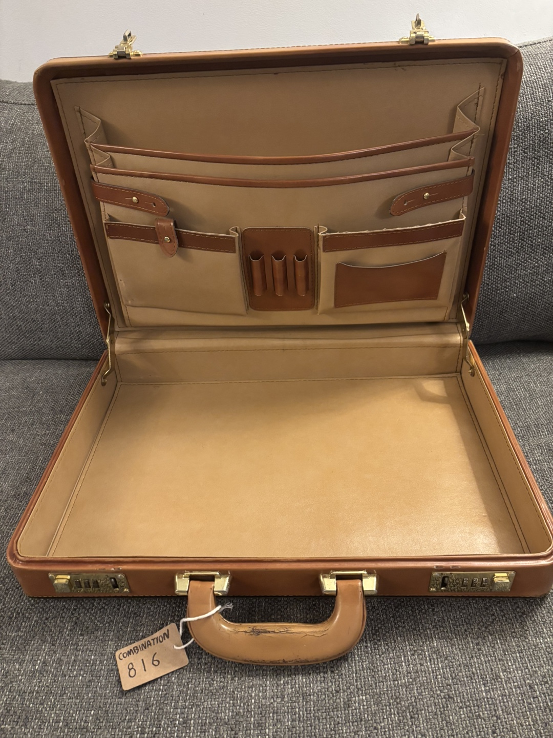 Vintage Tan Leather Briefcase - photo 4
