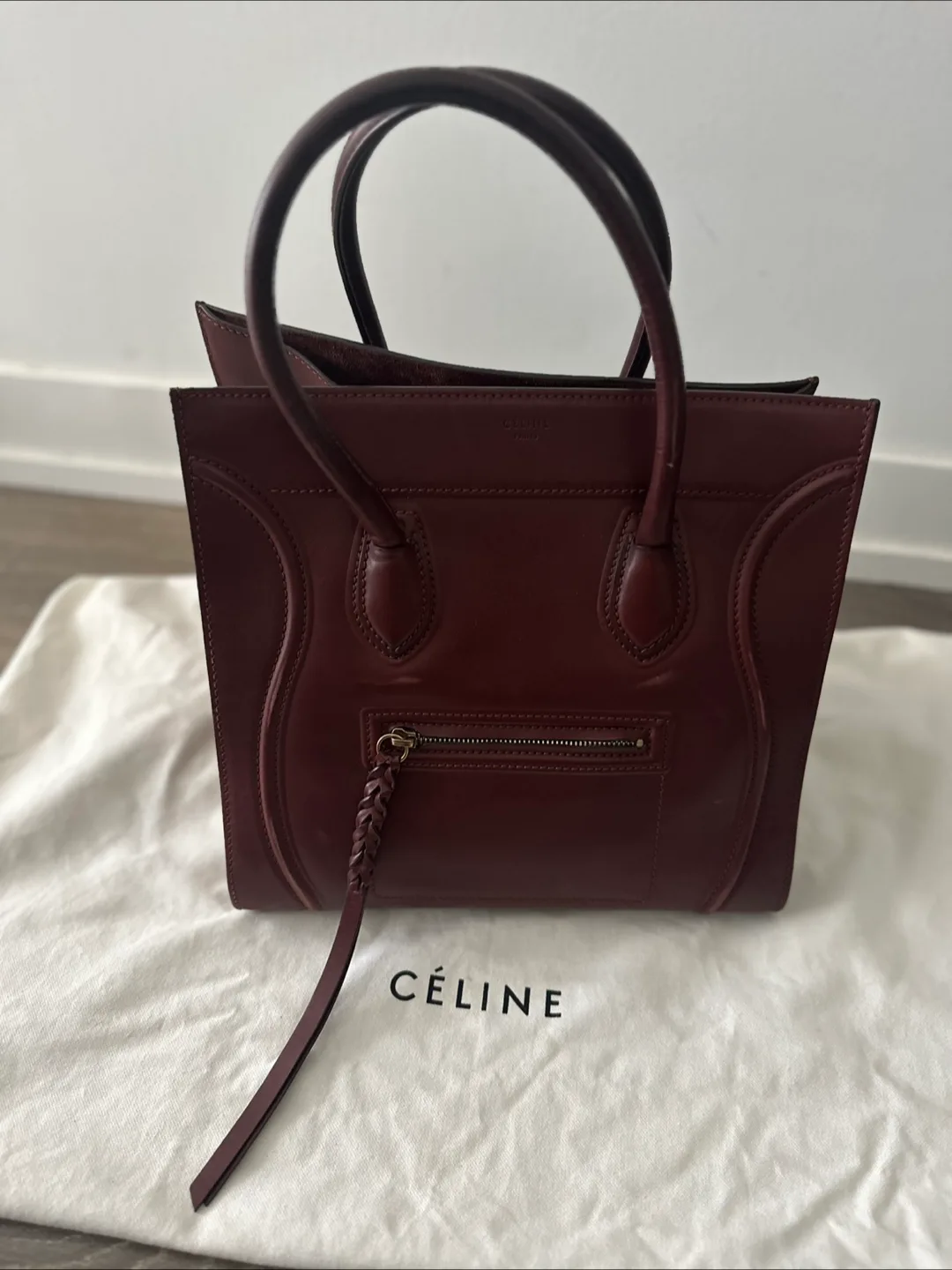 Celine Burgundy Leather Phantom Luggage Tote thumbnail