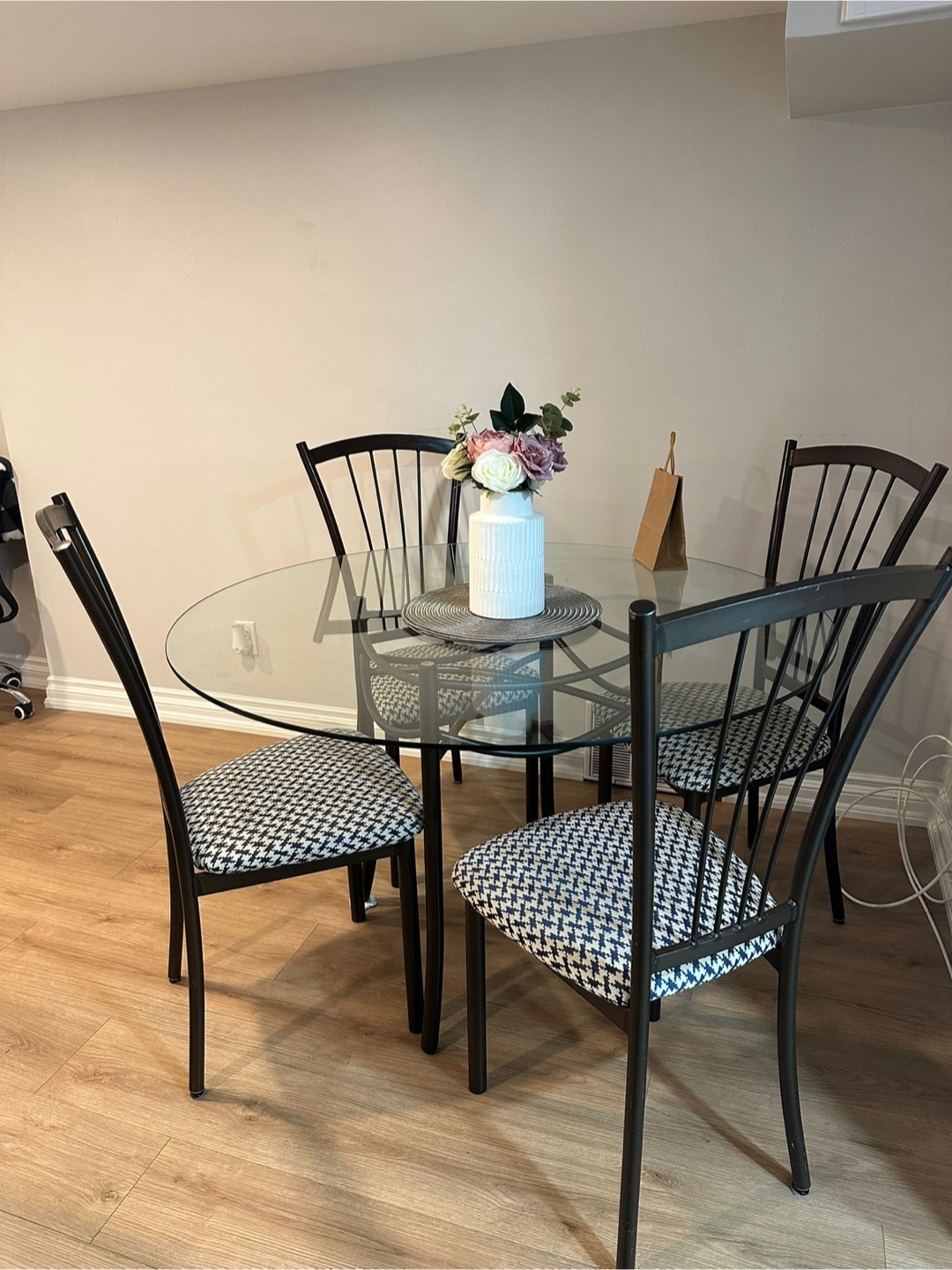 Glass Dining Table with 4 Chairs