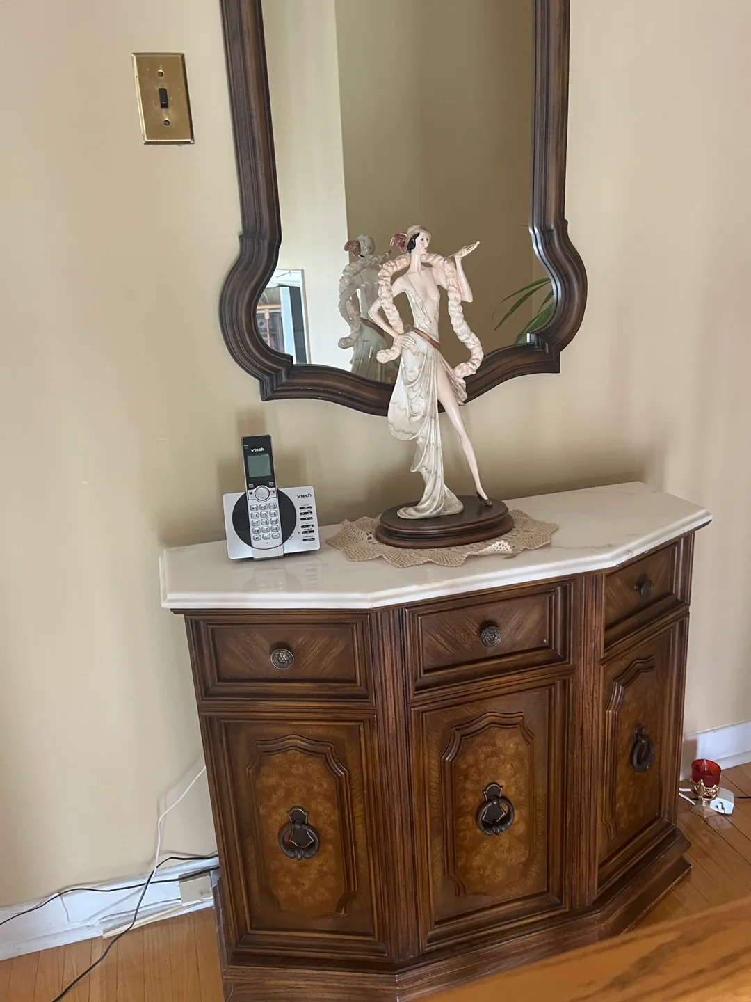 Wooden Sideboard with Marble Top & Mirror thumbnail