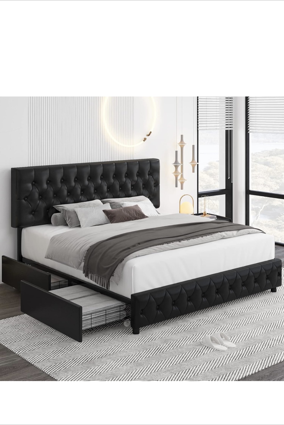 Full Size Black Tufted Upholstered Platform Bed Frame