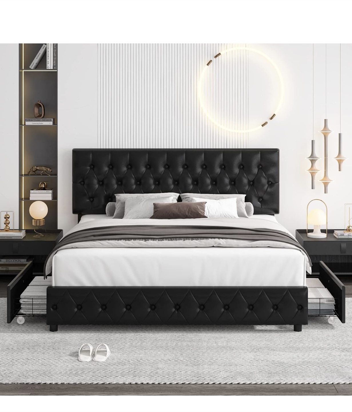 Full Size Black Tufted Upholstered Platform Bed Frame - photo 4