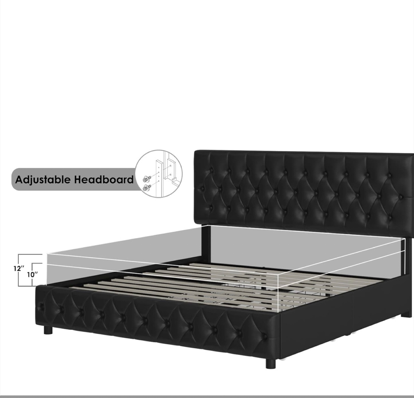 Full Size Black Tufted Upholstered Platform Bed Frame - photo 3