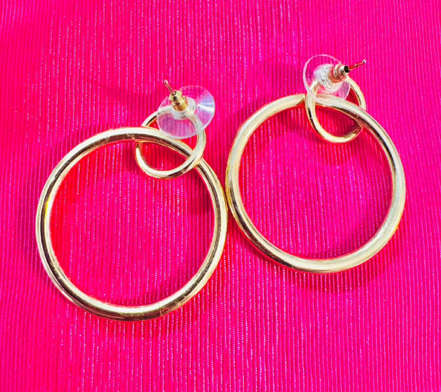 CLEARANCE!! 14K Plated Double Hoop Earrings image indicator(2)