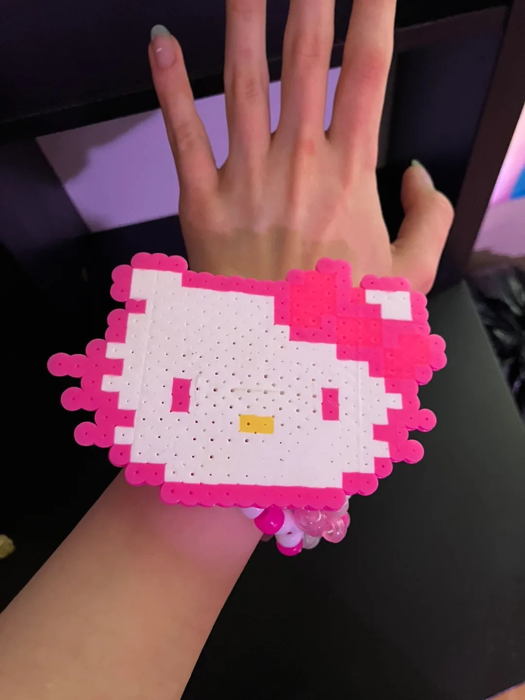 Handmade Hello Kitty Kandi Cuff Bracelet image indicator(4)