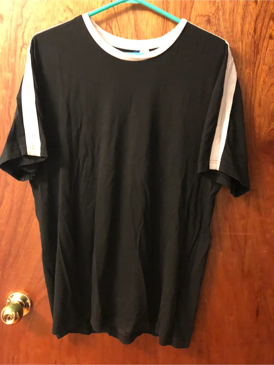 H&M Black T-Shirt with White Stripes thumbnail