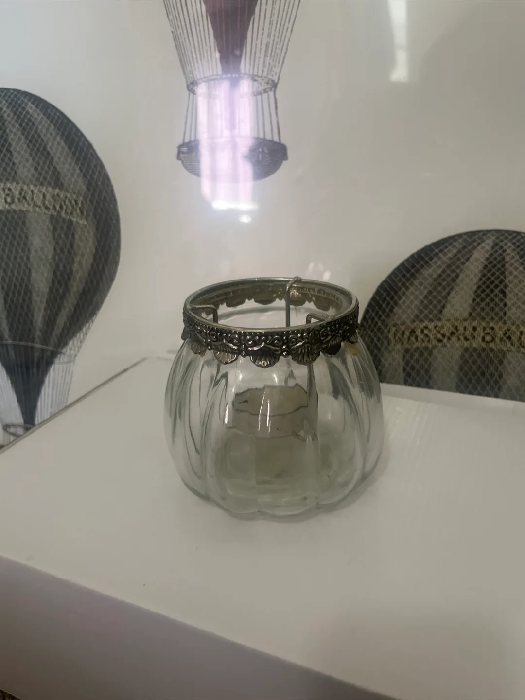 Glass Candle Holder with Silver Trim thumbnail
