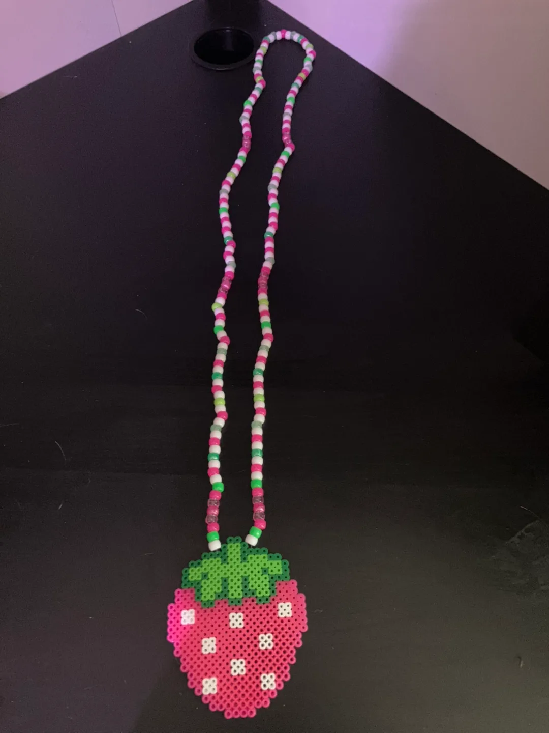 Handmade Strawberry Perler Kandi Beaded Necklace thumbnail