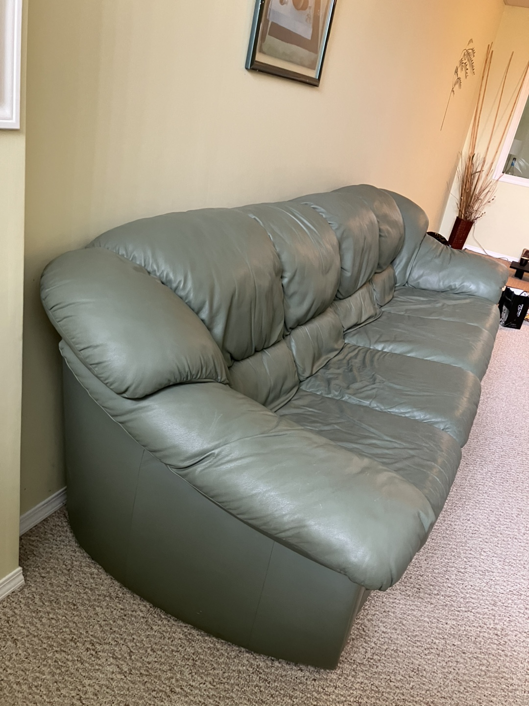 Leather Sofa - Olive Green - photo 3
