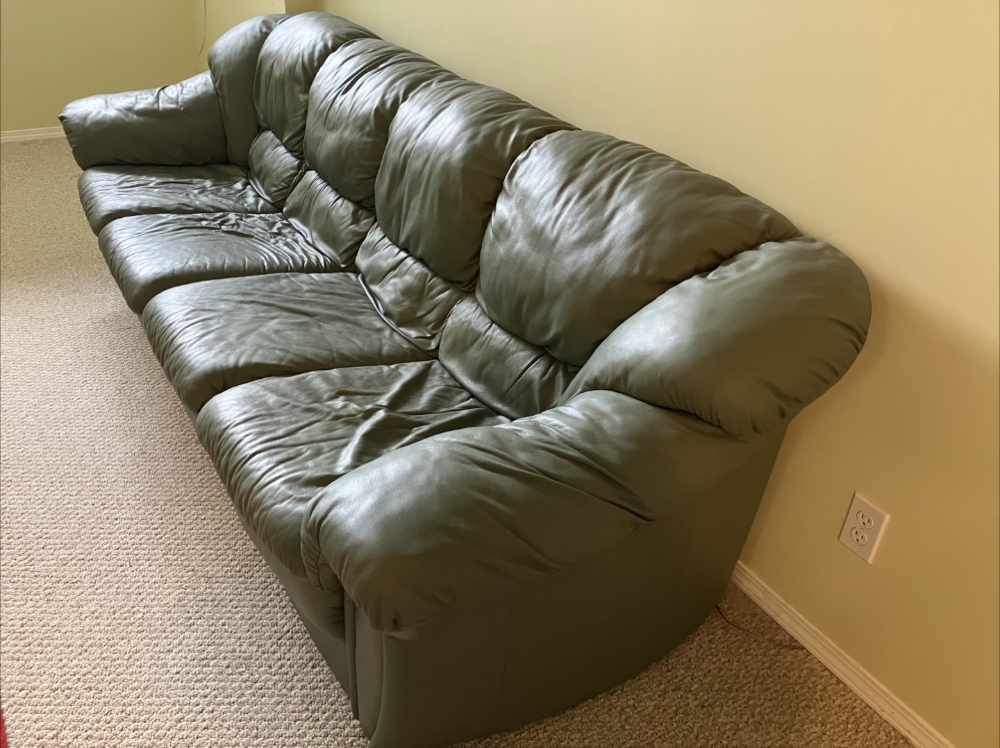 Leather Sofa - Olive Green - photo 2