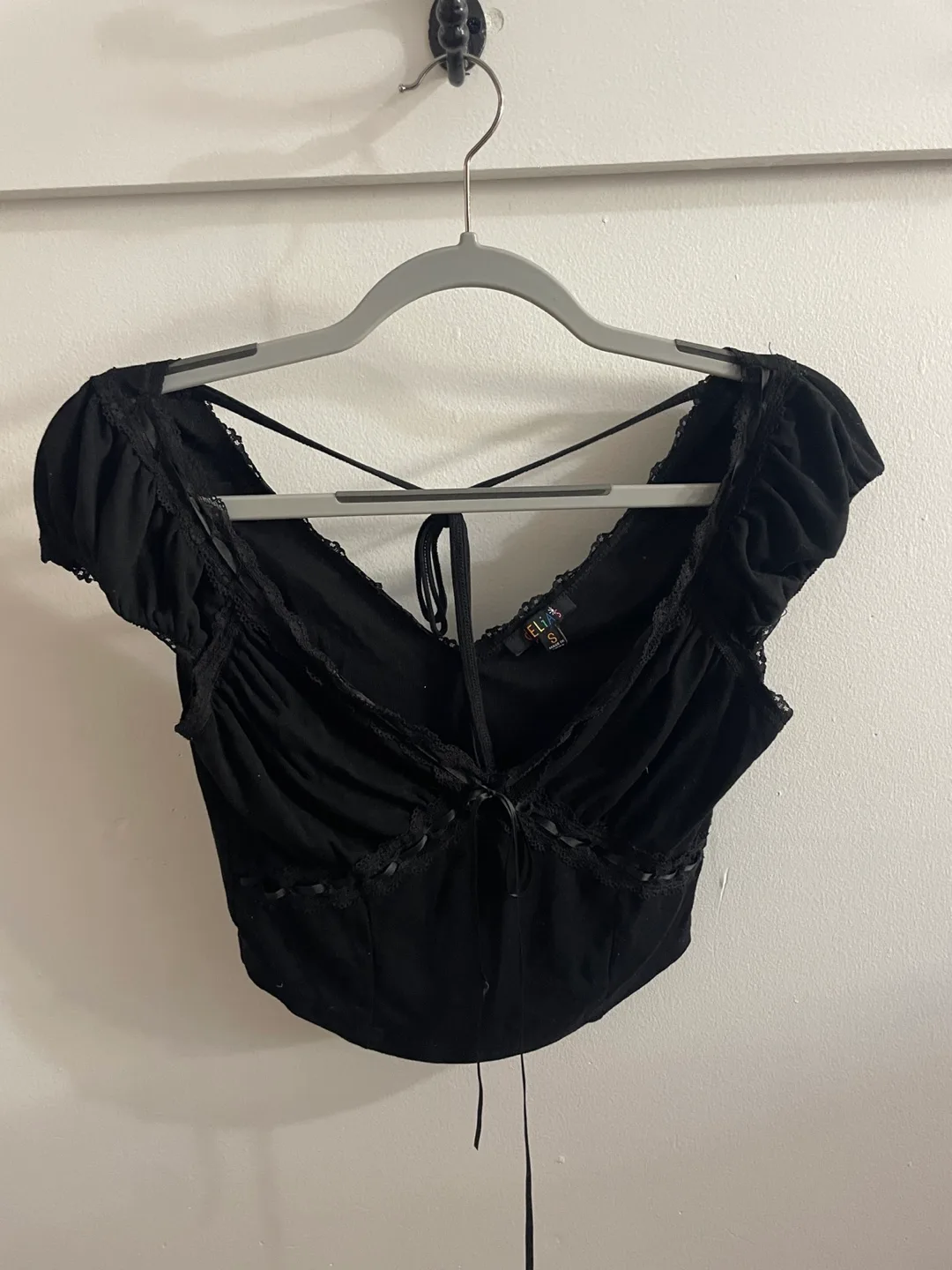 Delia's Black Lace Trim Top - Size S thumbnail