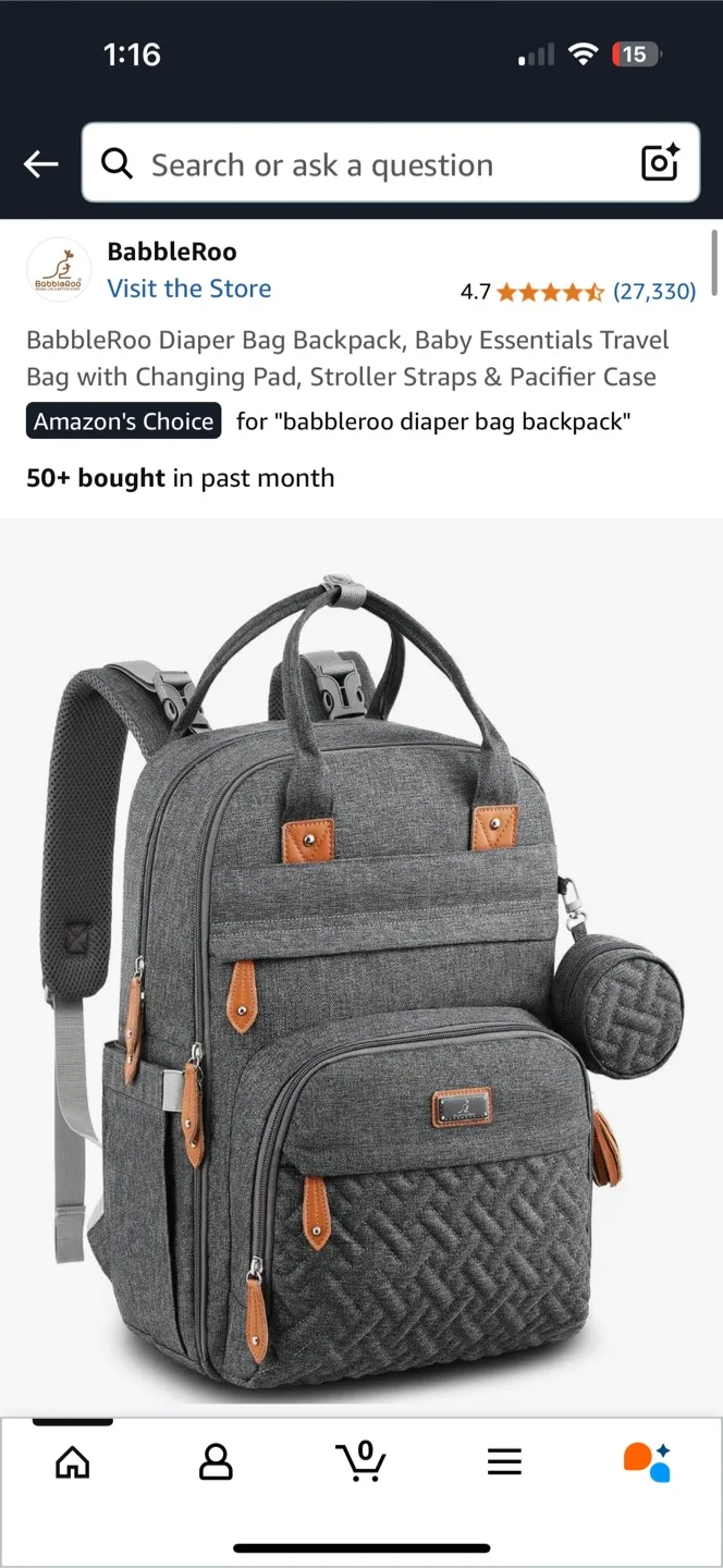 BabbleRoo Diaper Bag Backpack - Grey thumbnail