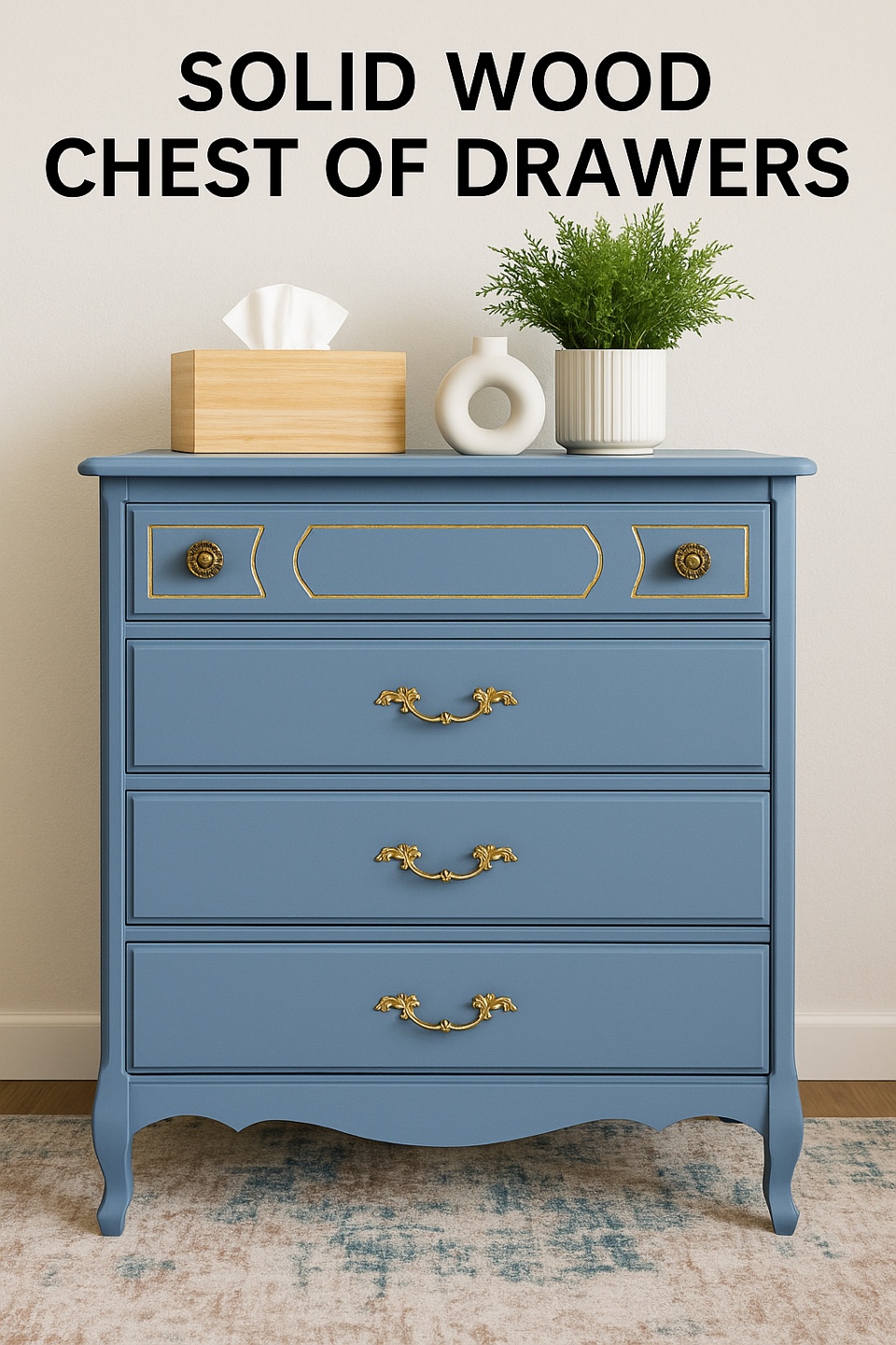 Blue Solid Wood Chest of Drawers
