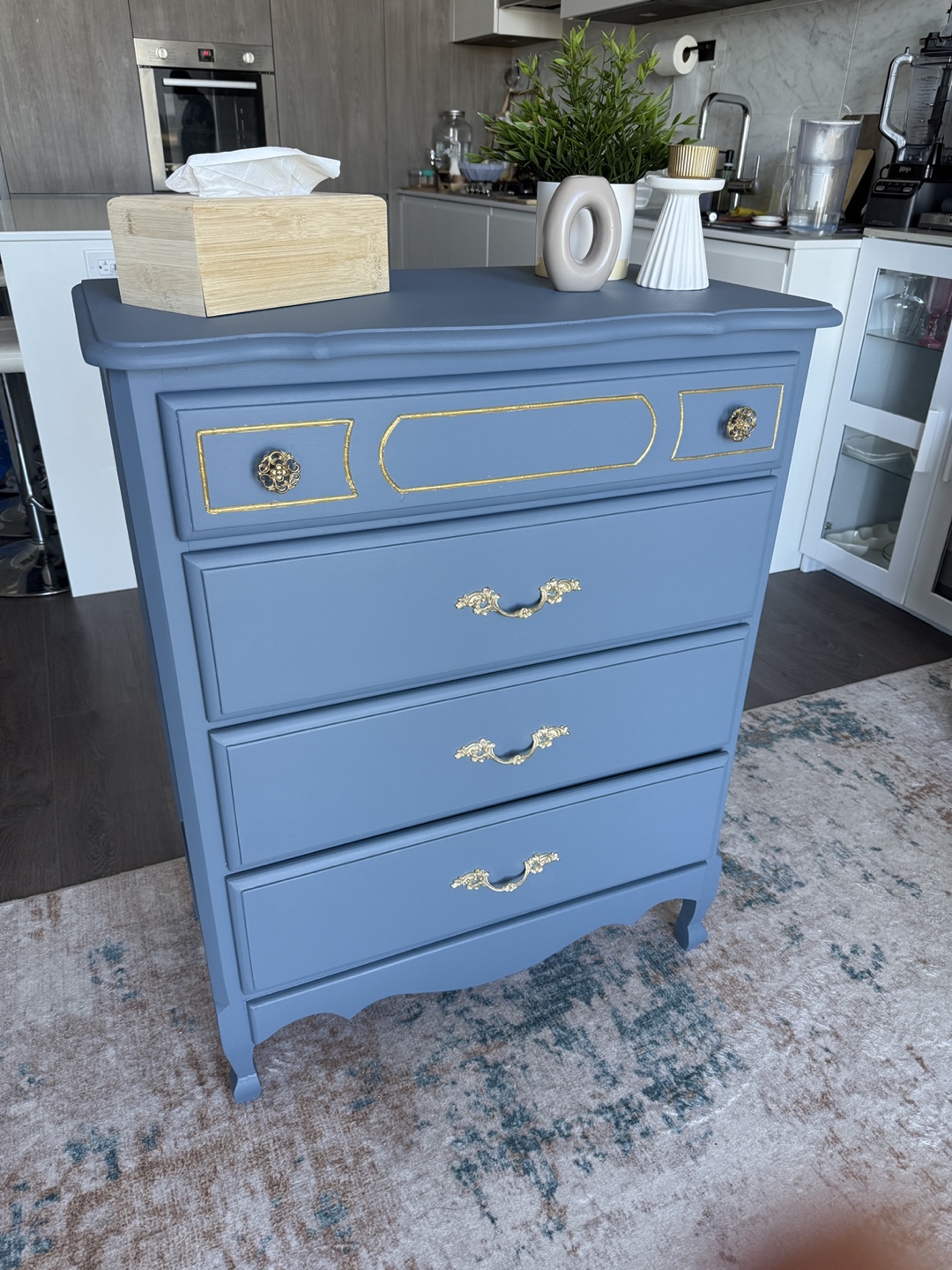 Blue Solid Wood Chest of Drawers - photo 3