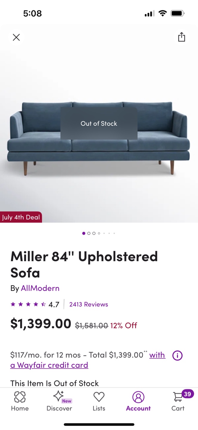 AllModern Miller 84" Upholstered Sofa - Blue - photo 3