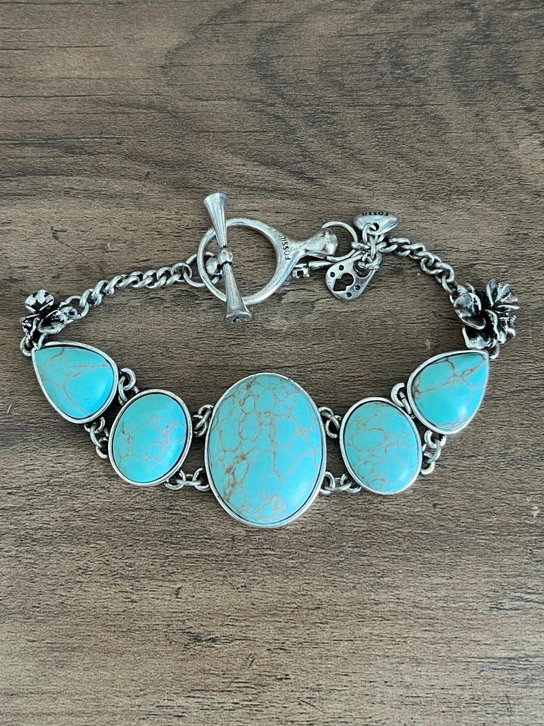 Fossil Silver-Tone Turquoise Bracelet thumbnail